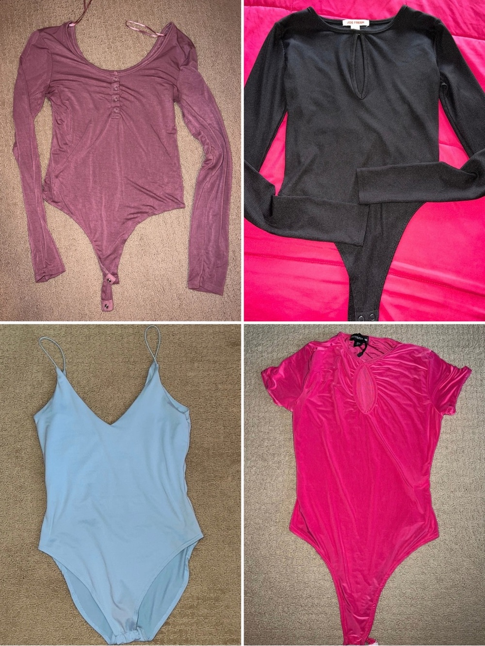 Women’s Bodysuit Bundle of 4 | XS-S | Black, Pink & Mauve